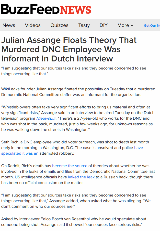 Assange floats theory Murdered DNC informant Seth Rich was Wikileaks informant